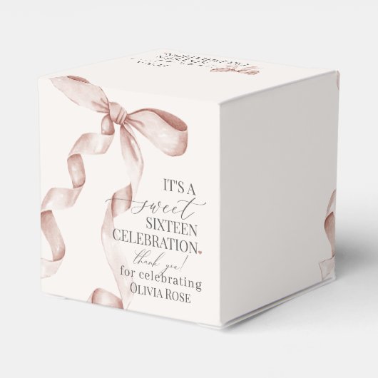Beige Coquette Bow Sweet 16 Verjaardag Party Gift Bedankdoosjes (Achterkant)