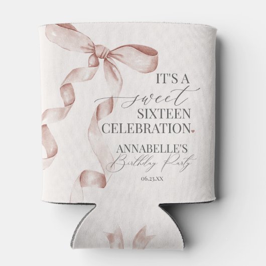 Beige Coquette Bow Sweet 16 Verjaardagsfeest Favor Blikjeskoeler (Achterkant)