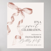 Beige Coquette Bow Verjaardagsfeest Welkomstbord Poster (Voorkant)