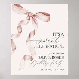 Beige Coquette Bow Verjaardagsfeest Welkomstbord Poster