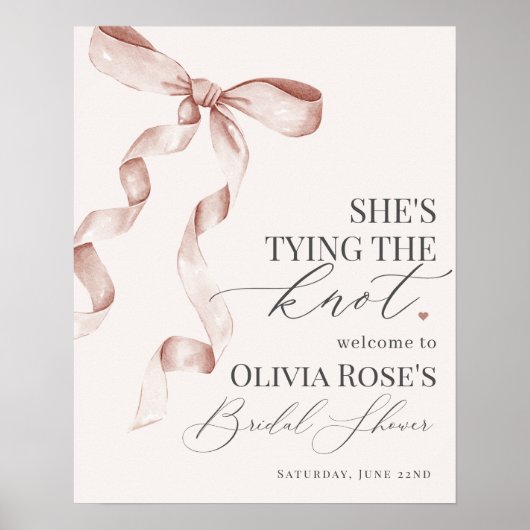Beige Coquette Bow Vrijgezellenfeest Welkomstbord Poster (Voorkant)