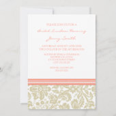 Beige Coral Damask Bridal Lunch Invitation Kaart (Achterkant)