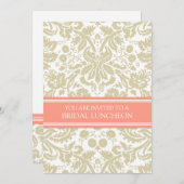 Beige Coral Damask Bridal Lunch Invitation Kaart (Voorkant / Achterkant)