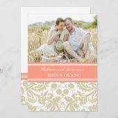 Beige Coral Damask Foto repesal Dinner Party Kaart (Voorkant / Achterkant)