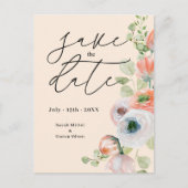 Beige Coral Floral Wedding Bewaar de datum Briefkaart (Voorkant)