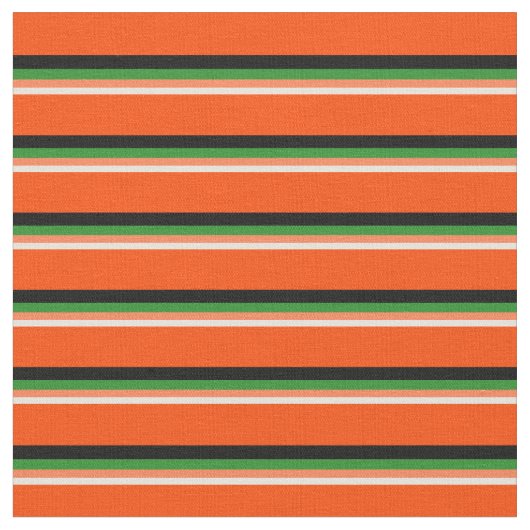 Beige, Coral, Forest Green, Black & Red Pattern Stof (Close Up)