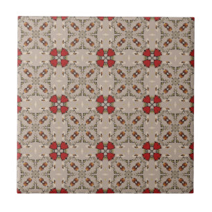 Beige cranberry rood vierkant patroon geometrisch tegeltje