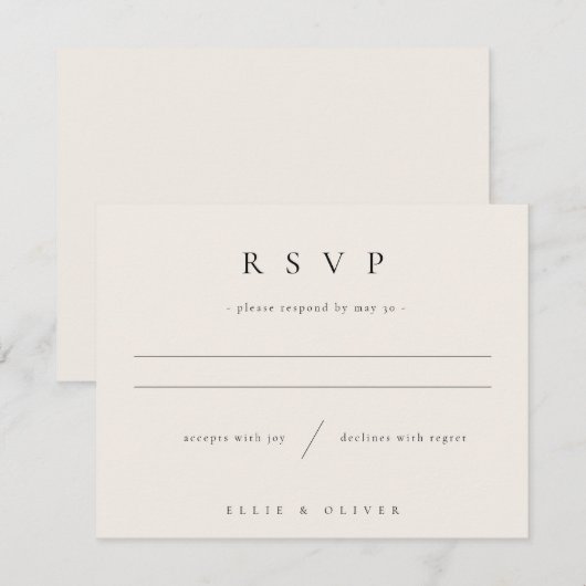 Beige Cream Boho Wedding Reply Modern RSVP Kaartje (Voorkant / Achterkant)