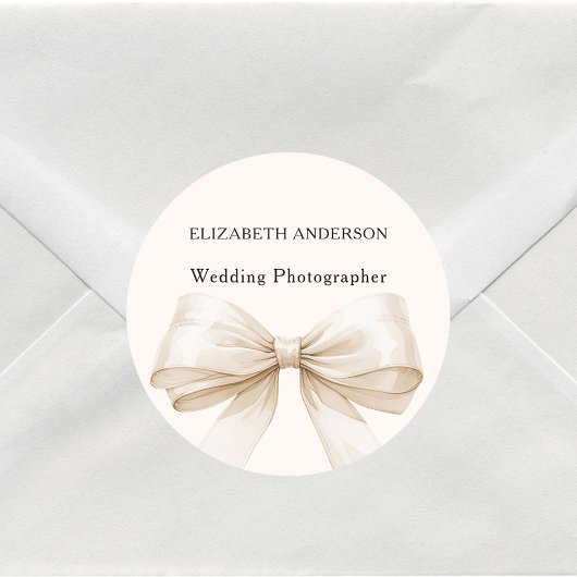 Beige Cream Bow Business Ronde Sticker