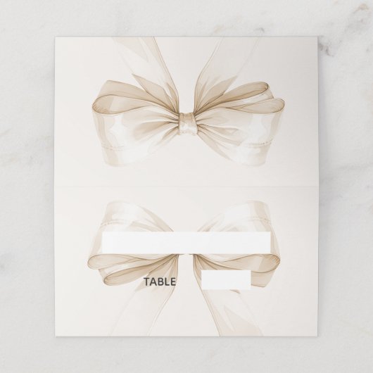 Beige Cream Bow Ivory Place Cards Elegant Folded Plaatskaartje (Buitenkant ongevouwen)