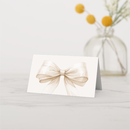 Beige Cream Bow Ivory Place Cards Elegant Folded Plaatskaartje (Achterkant)