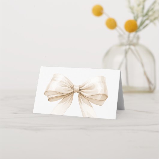 Beige cream Bow Place Cards | Elegant Folded Plaatskaartje (Achterkant)