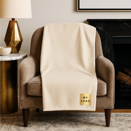 Beige cream corporate logo custom company gift fleece deken