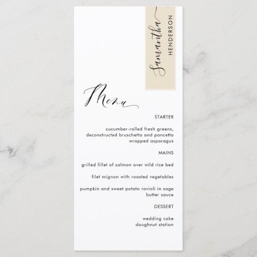 Beige Cream die met de Naam van de Gast Elegant wo Menu (Voorkant)