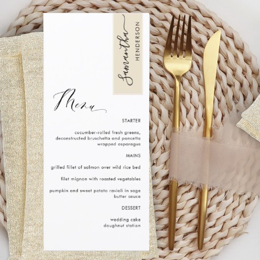 Beige Cream die met de Naam van de Gast Elegant wo Menu