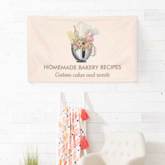 Beige Cream Elegant Minimal Bakkerij gebak Spandoek (Insitu)