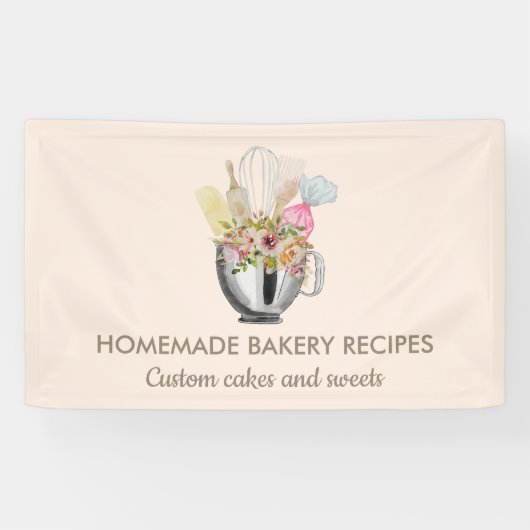 Beige Cream Elegant Minimal Bakkerij gebak Spandoek (Horizontaal)