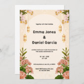 Beige Cream en Roze bruiloft uitnodiging (Voorkant / Achterkant)