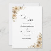Beige Cream Grijs Bloemen Elegante Moderne QR code Save The Date (Voorkant)