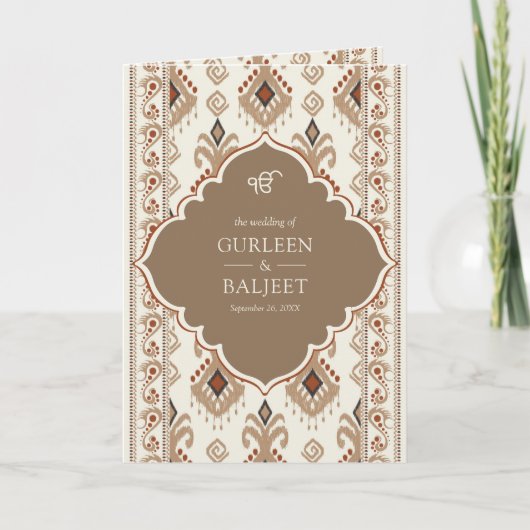 Beige Cream Ikat All in One Sikh Wedding (Voorkant)