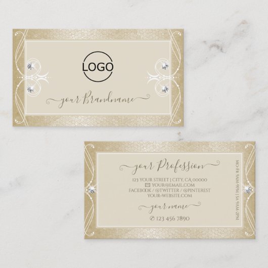 Beige Cream Mosaic  Sparkle Jewels met Logo Visitekaartje (Voorkant / Achterkant)