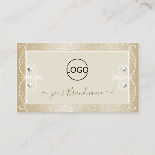 Beige Cream Mosaic  Sparkle Jewels met Logo Visitekaartje (Voorkant)
