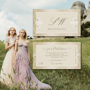 Beige Cream Mosaic Sparkle Jewels Monogram Visitekaartje