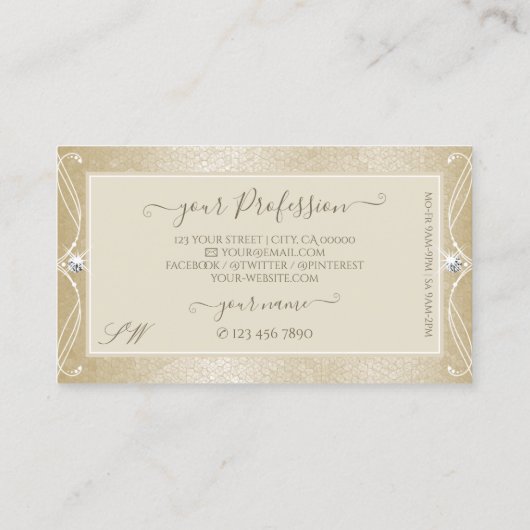 Beige Cream Mosaic  Sparkle Jewels Monogram Visitekaartje (Achterkant)
