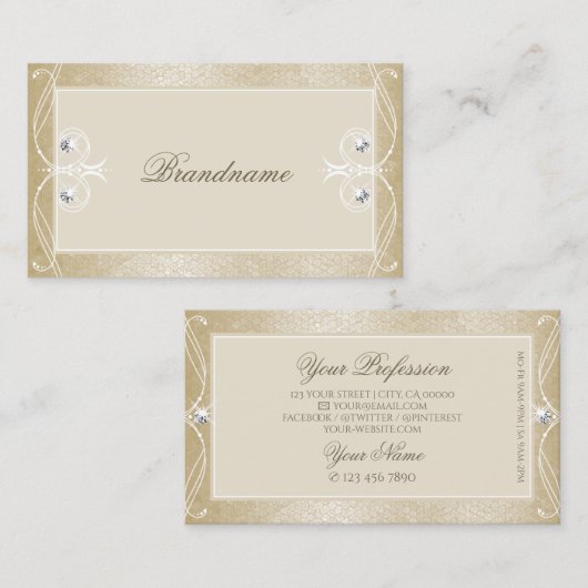 Beige Cream Mosaic Sparkle Jewels  Ornamenten Visitekaartje (Voorkant / Achterkant)