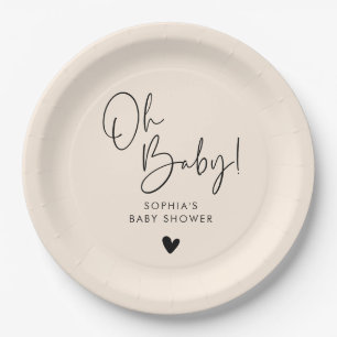 Beige Cream Oh Baby Modern Boho Baby shower Papieren Bordje