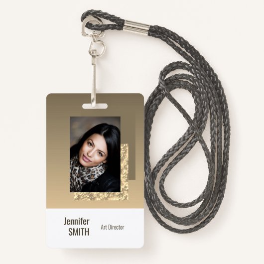 Beige Cream Simple Business Logo Barcode Sjabloon Badge (Voorkant met draagriem)