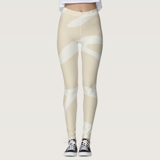 Beige Cream Simple Organic Pattern Leggings (Voorkant)