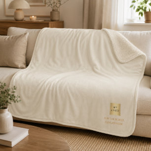 Beige crème bedrijfslogo bedrijf cadeau tekst sherpa deken