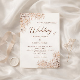 Beige crème bloemen bruiloft kaart