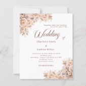 Beige crème bloemen bruiloft uitnodiging (Voorkant)