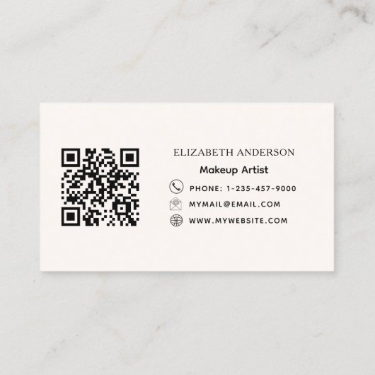 Beige crème boog elegante qr code visitekaartje (Achterkant)