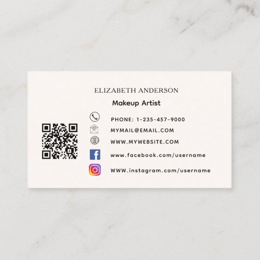 Beige crème boog qr code sociale media visitekaartje (Achterkant)