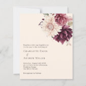 Beige crème bordeauxbloemen huwelijksuitnodiging (Voorkant)