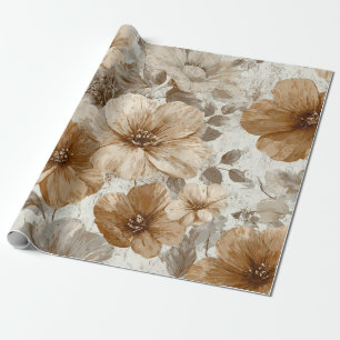 Beige Crème Bruin Bloem Pastel Boho Jaren 70 Vinta Cadeaupapier