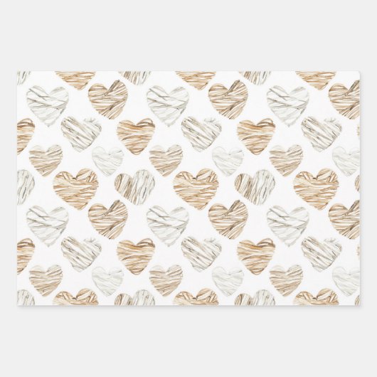 Beige Crème Bruin Witte Harten Boho Verjaardag Inpakpapier Vel (Voorkant 3)