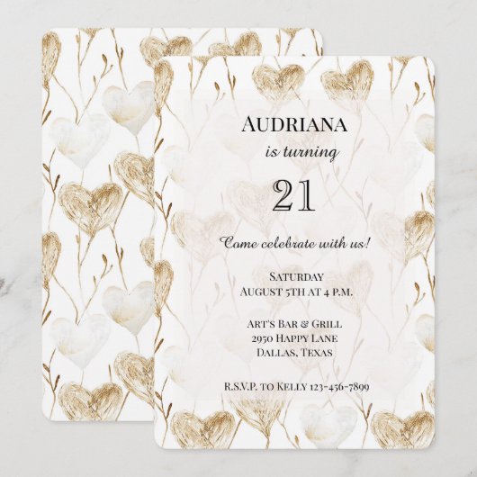 Beige Crème Bruin Witte Harten Boho Verjaardag Kaart (Voorkant / Achterkant)