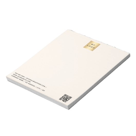 Beige crème business logo QR-code Notitieblok (Linkerzijde)