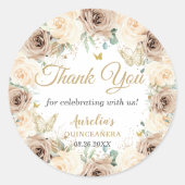 Beige Crème Champagne Bloemen Quinceañera Sweet 16 Ronde Sticker (Voorkant)