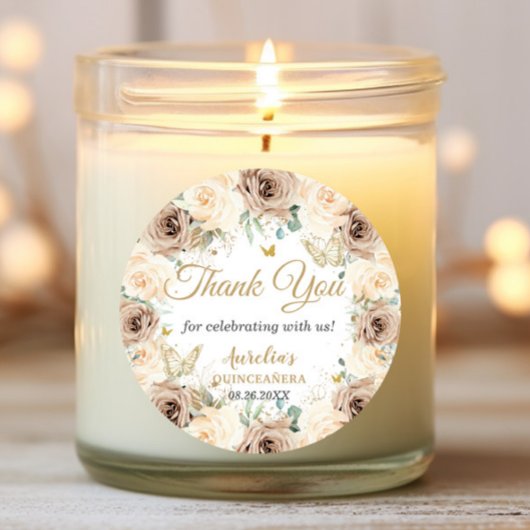 Beige Crème Champagne Bloemen Quinceañera Sweet 16 Ronde Sticker