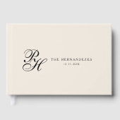 Beige Crème Elegant Script Monogram Huwelijk Gastenboek (Voorkant)