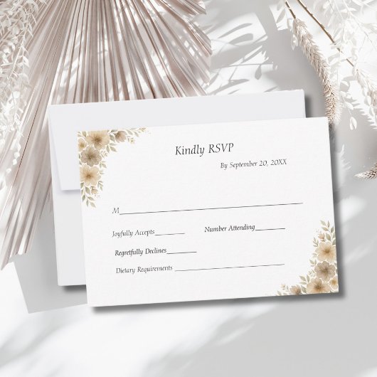 Beige Crème Grijs Bloemen Traditionele Formele Huw RSVP Kaartje