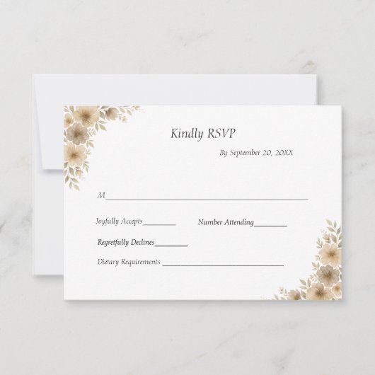 Beige Crème Grijs Bloemen Traditionele Formele Huw RSVP Kaartje (Voorkant)
