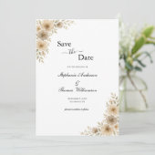 Beige Crème Grijs Bloemmotief Elegant Modern QR-co Save The Date (Staand voorkant)