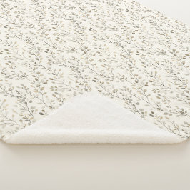 Beige Crème Grijs Bruin Botanische Bladeren Neutra Sherpa Deken