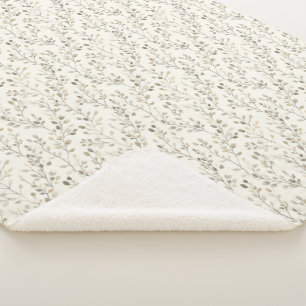 Beige Crème Grijs Bruin Botanische Bladeren Neutra Sherpa Deken